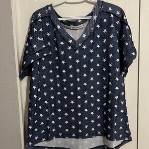 Navy Star V-Neck Short Sleeve Tee